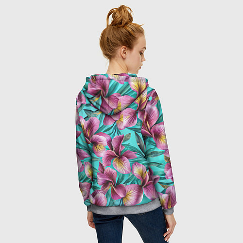 Женская толстовка на молнии Розовые ирисы лианы паттерн / 3D-Меланж – фото 4