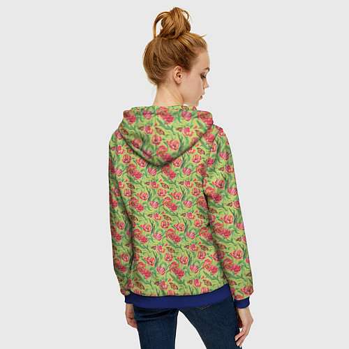 Женская толстовка на молнии Тюльпаны и бабочки / 3D-Синий – фото 4