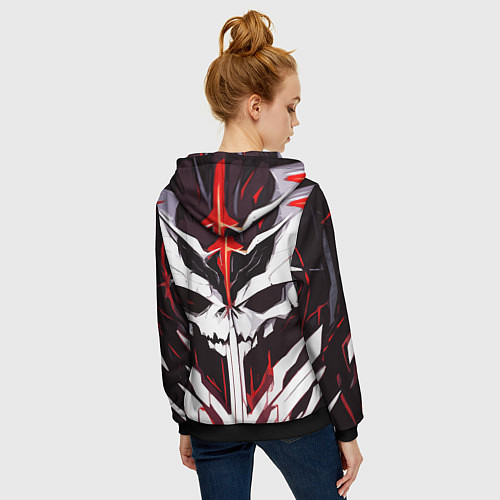 Женская толстовка на молнии Абстрактный белый череп и красные полосы / 3D-Черный – фото 4