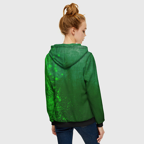 Женская толстовка на молнии Leicester City - green gradient по-вертикали / 3D-Черный – фото 4