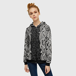 Толстовка на молнии женская Скандинавский кельтский узор, цвет: 3D-черный — фото 2