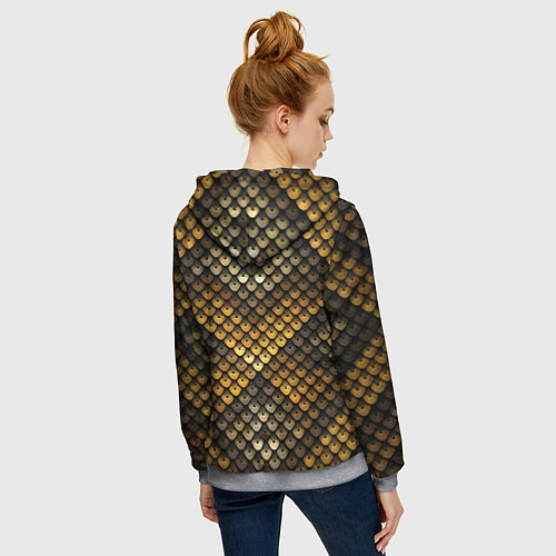 Женская толстовка на молнии Кольчуга - металлическая чешуя змеи / 3D-Меланж – фото 4