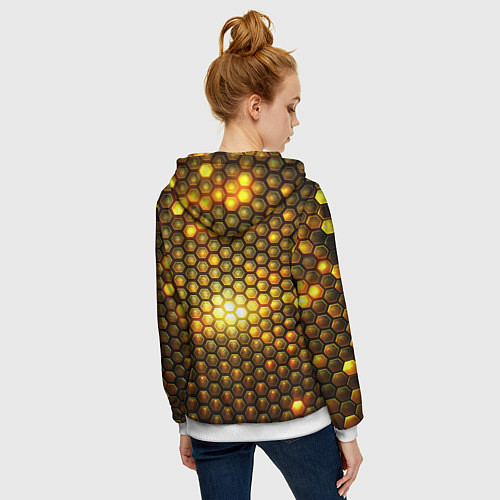 Женская толстовка на молнии Металлические соты - роскошный блеск золота / 3D-Белый – фото 4