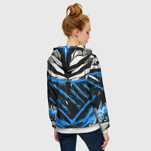Женская толстовка на молнии Blue and white abstraction on a black background / 3D-Белый – фото 4
