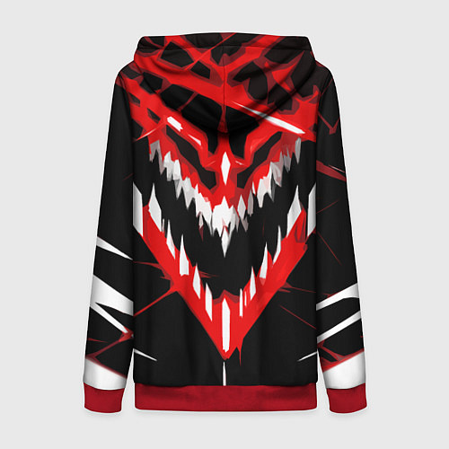 Женская толстовка на молнии Красно-белая пасть на чёрном фоне / 3D-Красный – фото 2