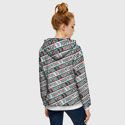 Женская толстовка на молнии Ювентус глитч паттерн / 3D-Белый – фото 4