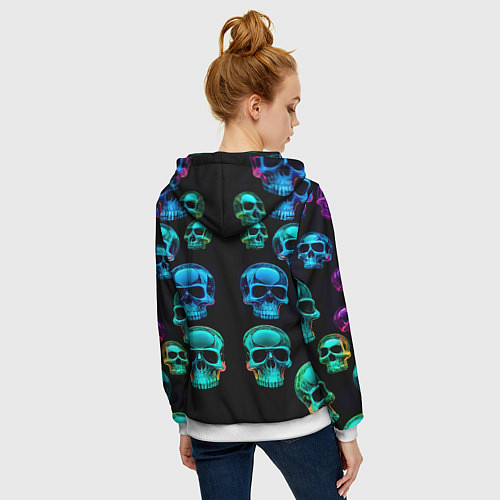 Женская толстовка на молнии Neon skulls - ai art pattern / 3D-Белый – фото 4