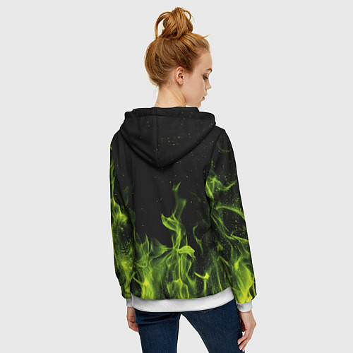 Женская толстовка на молнии Зелёный огонь текстура / 3D-Белый – фото 4