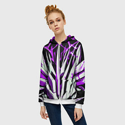 Толстовка на молнии женская Чёрный фон, фиолетово-белая абстракция, цвет: 3D-белый — фото 2