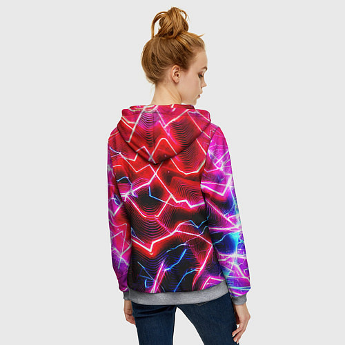Женская толстовка на молнии Неоновые космические разряды - нейроарт / 3D-Меланж – фото 4