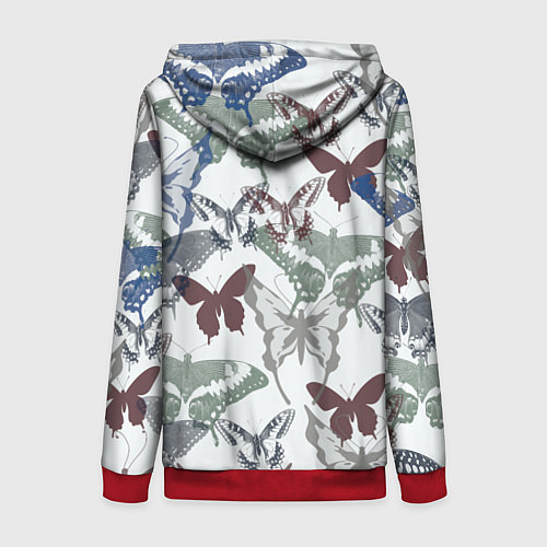 Женская толстовка на молнии Бабочки на белом фоне - паттерн / 3D-Красный – фото 2