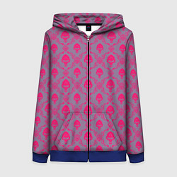 Толстовка на молнии женская Череп - узор розовый, цвет: 3D-синий