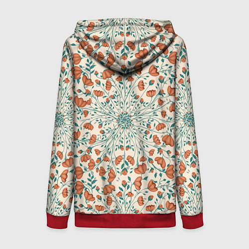 Женская толстовка на молнии Цветочный узор калейдоскоп / 3D-Красный – фото 2