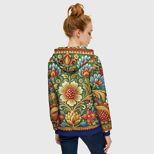 Женская толстовка на молнии Стиль советского ковра узоры и орнамент / 3D-Синий – фото 4
