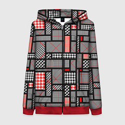 Толстовка на молнии женская Узор в клетку, цвет: 3D-красный