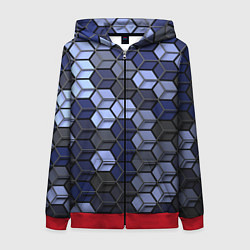 Толстовка на молнии женская Серо синие соты, цвет: 3D-красный