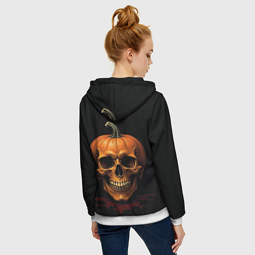 Женская толстовка на молнии Череп-тыква для Хэллоуина / 3D-Белый – фото 4
