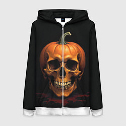 Толстовка на молнии женская Череп-тыква для Хэллоуина, цвет: 3D-белый