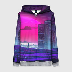 Толстовка на молнии женская Synthwave неоновый город, цвет: 3D-меланж