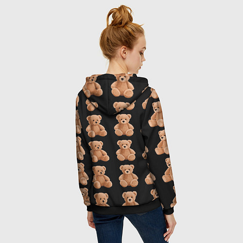 Женская толстовка на молнии Плюшевые мишки паттерн / 3D-Черный – фото 4