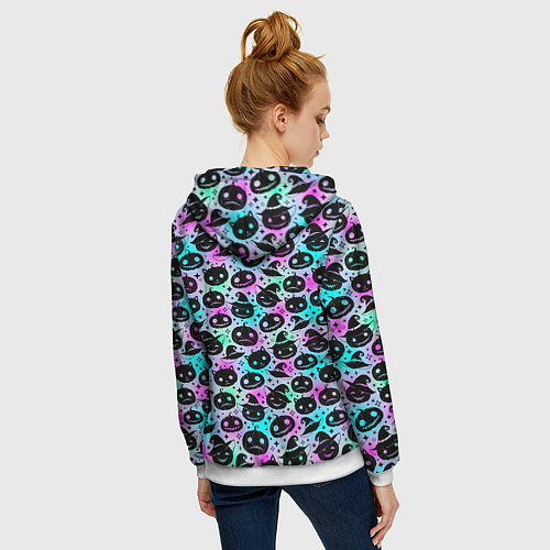 Женская толстовка на молнии Halloween - тыквы на неоновом фоне / 3D-Белый – фото 4