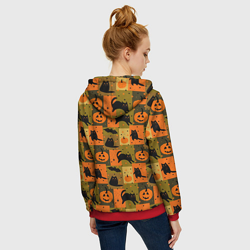 Женская толстовка на молнии Хэллоуин мозаика / 3D-Красный – фото 4
