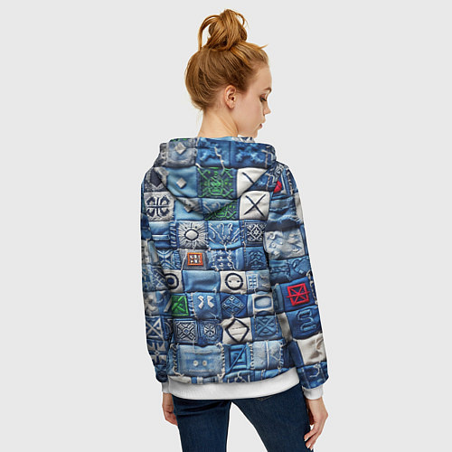 Женская толстовка на молнии Геймерский пиксельный пэчворк / 3D-Белый – фото 4