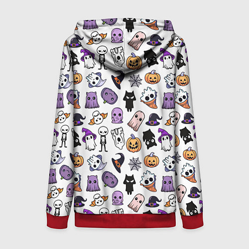 Женская толстовка на молнии Кавайный хэллоуин - призраки и черепа на белом фон / 3D-Красный – фото 2