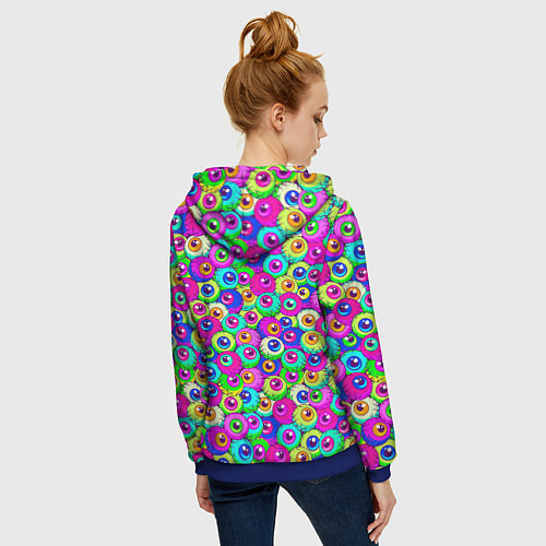 Женская толстовка на молнии Глазные яблоки цветной паттерн / 3D-Синий – фото 4