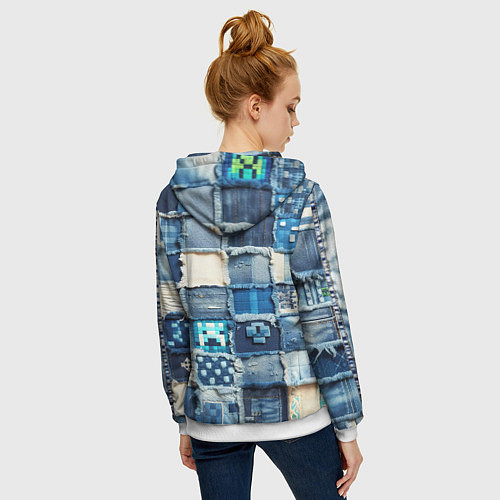 Женская толстовка на молнии Пэчворк из Minecraft / 3D-Белый – фото 4