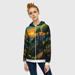 Толстовка на молнии женская Лес из зеленых инопланетных деревьев в стиле Сальв, цвет: 3D-белый — фото 2