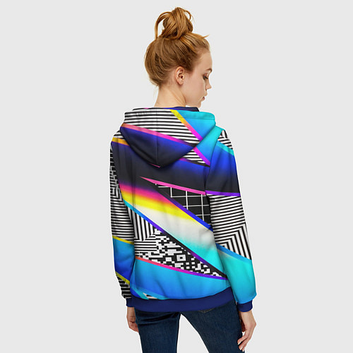 Женская толстовка на молнии Neon stripes geometry / 3D-Синий – фото 4