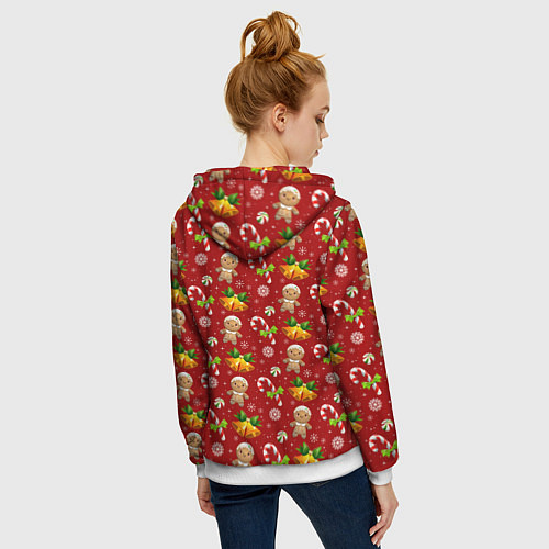 Женская толстовка на молнии Новогодний паттерн пряня / 3D-Белый – фото 4
