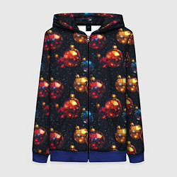 Толстовка на молнии женская Новогодние шары паттерн, цвет: 3D-синий