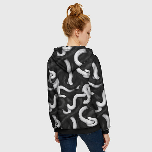 Женская толстовка на молнии Черные и белые змеи / 3D-Черный – фото 4