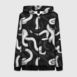 Толстовка на молнии женская Черные и белые змеи, цвет: 3D-черный
