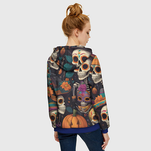Женская толстовка на молнии Хэллоуин страшилки черепа / 3D-Синий – фото 4