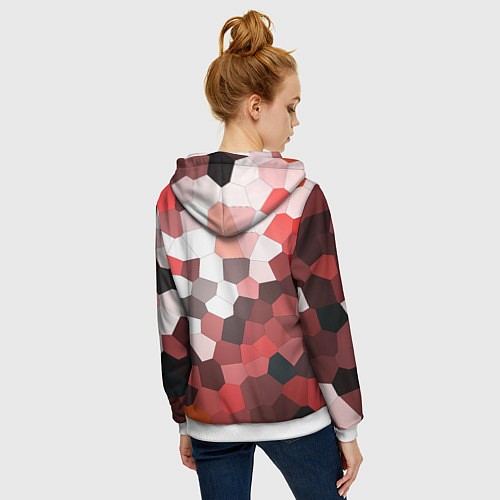 Женская толстовка на молнии Красно белая мозаика / 3D-Белый – фото 4
