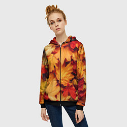 Толстовка на молнии женская Осенние кленовые листья, цвет: 3D-черный — фото 2