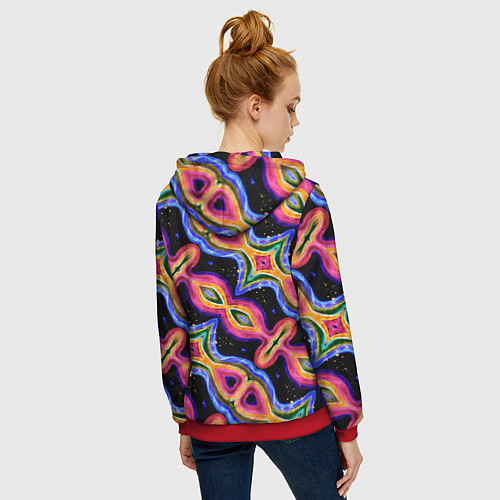 Женская толстовка на молнии Красочный психоделический узор / 3D-Красный – фото 4