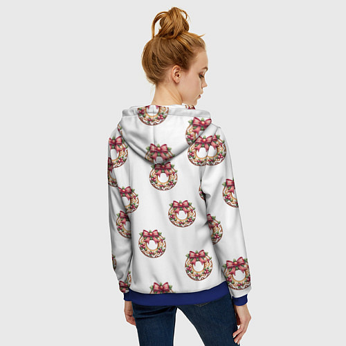 Женская толстовка на молнии Много новогодних пончиков с бантиком и ягодами / 3D-Синий – фото 4