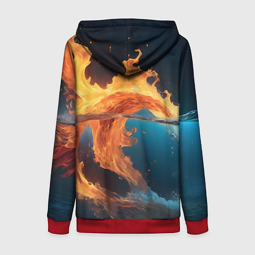 Женская толстовка на молнии Вода и огонь / 3D-Красный – фото 2