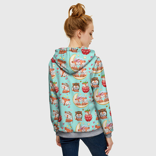 Женская толстовка на молнии Мультяшные зверушки цветной паттерн / 3D-Меланж – фото 4