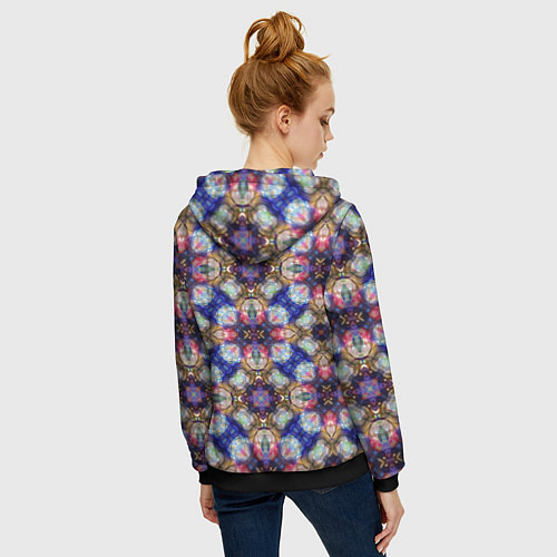 Женская толстовка на молнии Пестрый калейдоскопический узор / 3D-Черный – фото 4