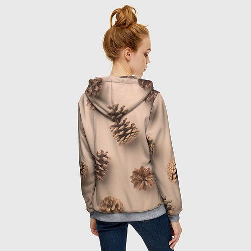 Женская толстовка на молнии Еловые шишки на бежевом фоне / 3D-Меланж – фото 4