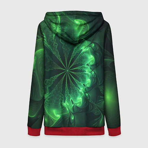 Женская толстовка на молнии Оптический зелёный фрактал / 3D-Красный – фото 2