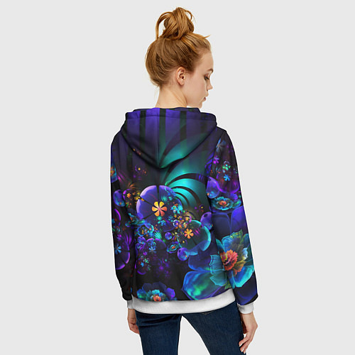 Женская толстовка на молнии Оптический фрактальный цветок / 3D-Белый – фото 4