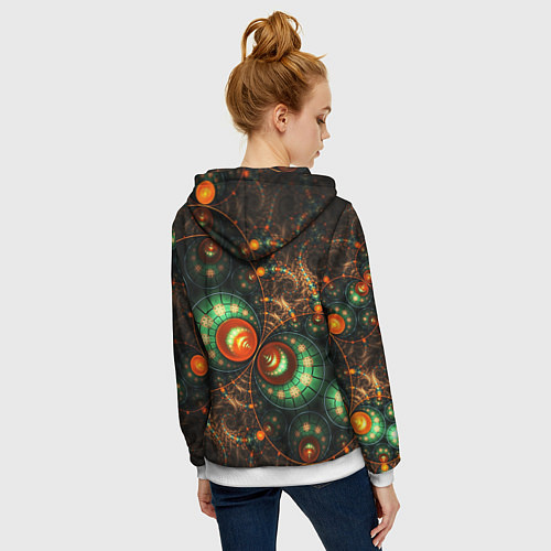 Женская толстовка на молнии Фрактальный узор абстрактный / 3D-Белый – фото 4