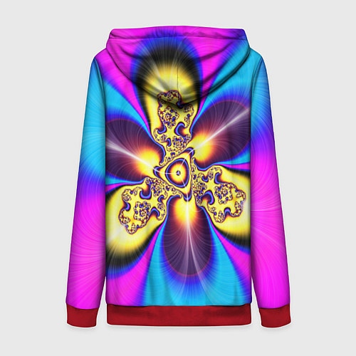 Женская толстовка на молнии Фрактальный неоновый узор абстракция / 3D-Красный – фото 2