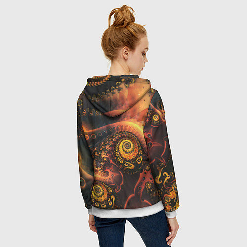 Женская толстовка на молнии Оптические узоры фракталы / 3D-Белый – фото 4